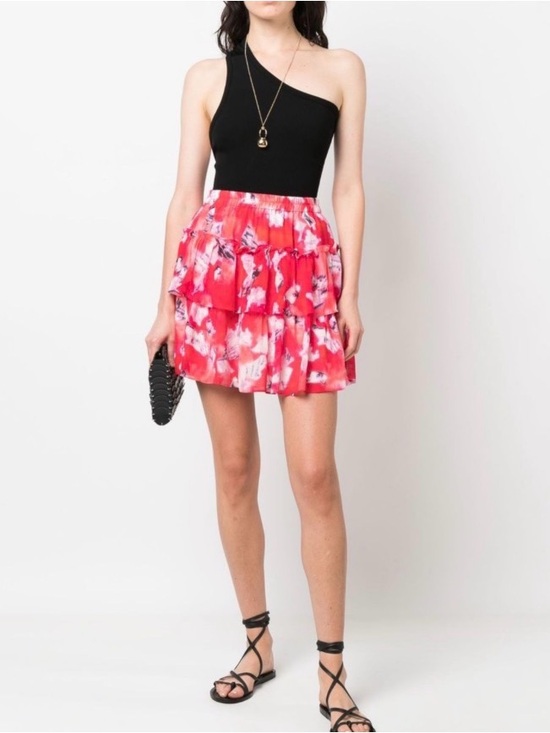 IRO Dresses & Skirts - IRO Paris Andri Red Pink Ruffled Floral Tiered Mini Skirt